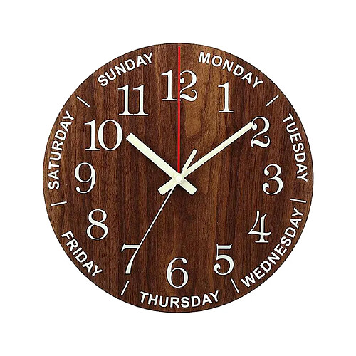 Lumineux Horloge Murale Bois 30cm Silencieux Non Coutil Quartz Batterie Alimenté Ronde Horloges Murales pour La Maison/Cuisine/bureau/École