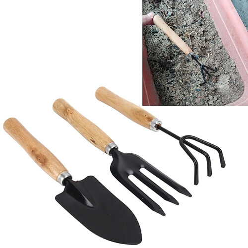 Wewoo Pelle Bèche Râteau Creuser Truelle 3 en 1 Poignée En Bois Tête En Métal Mini Jardin Usine Outil Jardinage Fleur Outils De Combinaison Ensemble