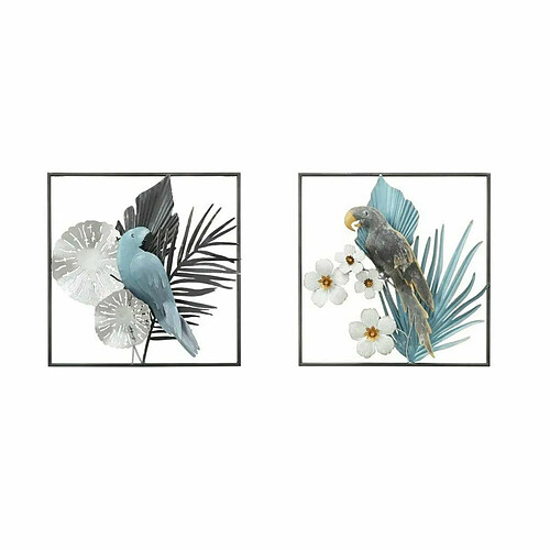 Décoration murale DKD Home Decor 50 x 7,6 x 50 cm Noir Gris Bleu Perroquet Tropical (2 Unités)