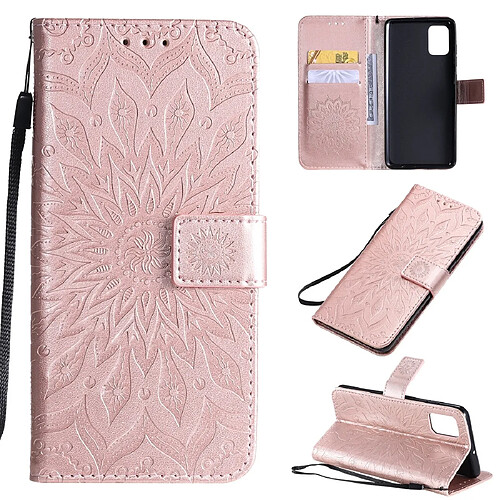 Wewoo Housse Coque Pour Galaxy A51 Sun Print de protection à rabat horizontal avec support et fentes cartes et portefeuille or rose