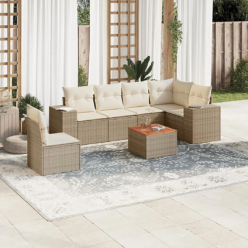 vidaXL Salon de jardin avec coussins 7 pcs beige résine tressée