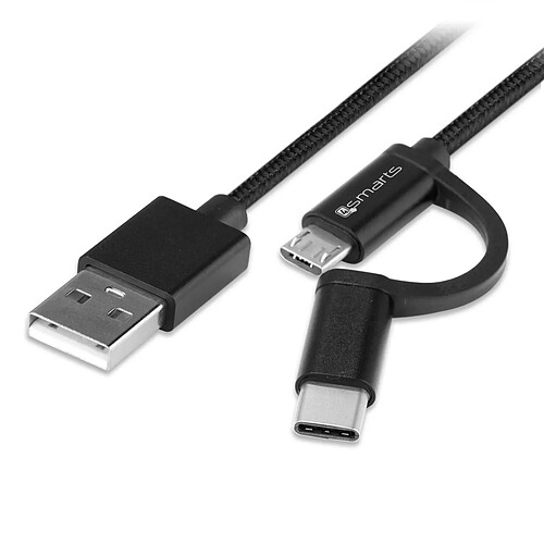 Inexstart Câble Data USB Universel 2 en 1 Micro-USB et USB-C Type C Renforcé Rigide Tressé