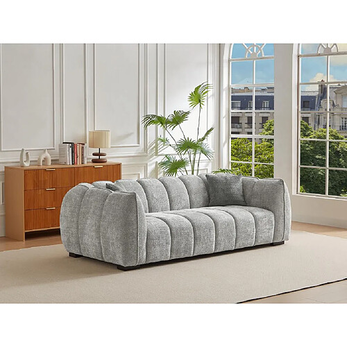 Vente-Unique Canapé 3 places en tissu texturé gris BASDIO