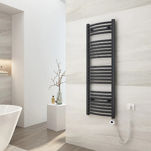 EMKE Sèche-Serviettes Électrique avec Élément Chauffant Thermostat, Chauffe Serviettes à Température Constante de la Salle de Bain, Baguette Chauffante avec Minuterie, 120x40cm, 500W, Anthracite