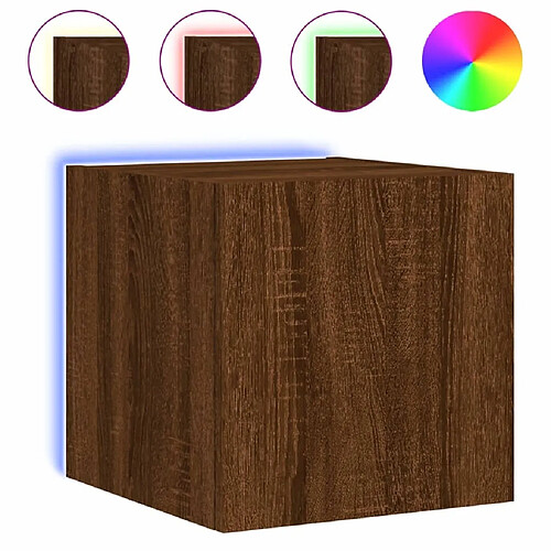 Maison Chic Meuble TV mural, Banc TV avec lumières LED pour salon, Meuble de rangement chêne marron 30,5x35x30 cm -GKD90471