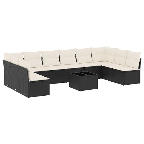 Maison Chic Salon de jardin 11 pcs avec coussins | Ensemble de Table et chaises | Mobilier d'Extérieur noir résine tressée -GKD12429