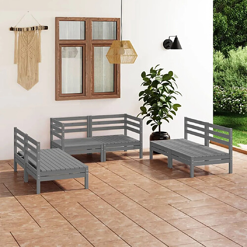 vidaXL Salon de jardin 6 pcs Gris Bois de pin massif