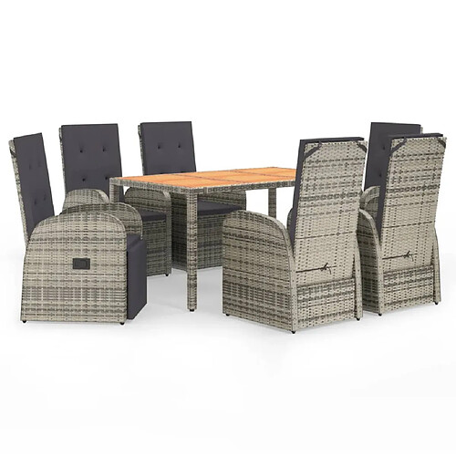 Maison Chic Mobilier à dîner 7 pcs de jardin avec coussins - Ensemble table et chaises d'extérieur - Salon/Mobilier de jardin classique gris rotin -MN65336