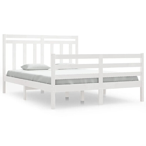 Maison Chic Lit Moderne Chambre - Cadre/structure de lit pour adulte Blanc Bois massif 135x190 cm Double -MN55498