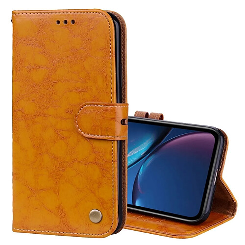 Wewoo Etui à rabat horizontal en cuir de texture Business Style Oil Wax pour iPhone XR, avec support et emplacements pour cartes et porte-monnaie (Jaune)