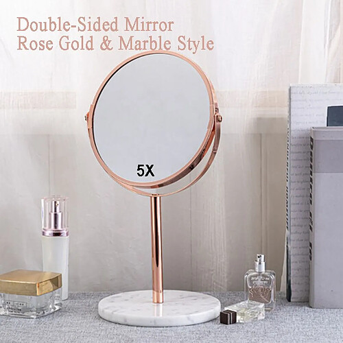 Universal Style marbre or rose, miroir de toilette double face, loupe, miroir de toilette de bureau, rotation à 360 degrés | miroir de bain(Or)