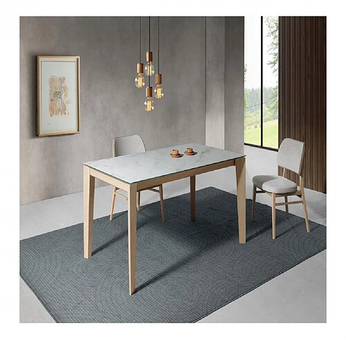 Inside 75 Table repas extensible GEO 6 couverts 120/190x90cm pieds chêne plateau céramique blanc