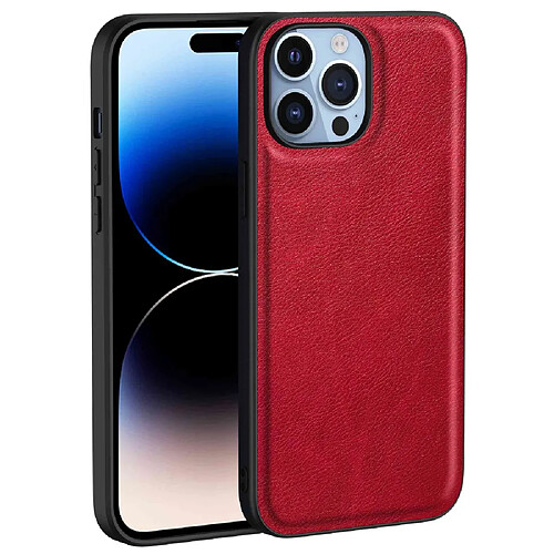 Coque en TPU + PU style rétro pour votre iPhone 14 Pro Max - rouge