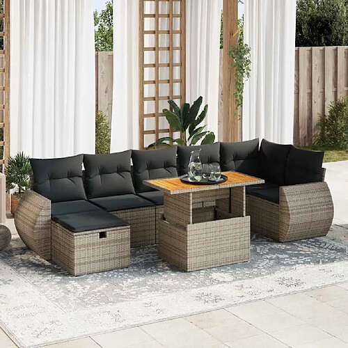 vidaXL Salon de jardin 5 pcs avec coussins gris résine tressée acacia