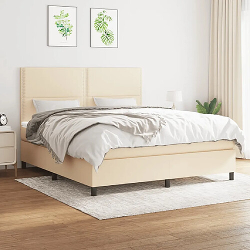 vidaXL Sommier à lattes de lit avec matelas Crème 180x200 cm Tissu