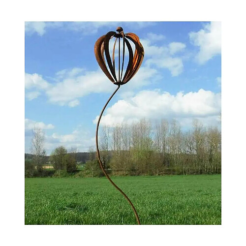 L'Héritier Du Temps Superbe Eolienne Montgolfière à Piquer en Acier Oxydé 29x29x150cm