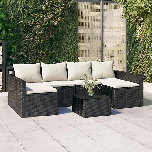 vidaXL Salon de jardin 2 pcs avec coussins Noir Résine tressée