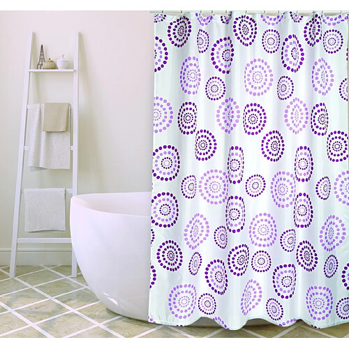 MSV Rideau de douche Polyester DOTS 180x200cm QUALITÉ PREMIUM Violet - Anneaux inclus