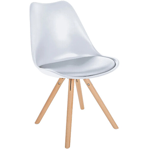 Decoshop26 Chaise de salle à manger x1 style scandinave assise en plastique blanc et pieds ronds en bois clair 10_0001447