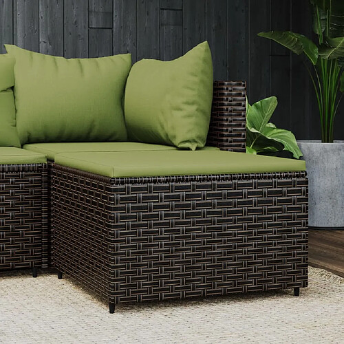 vidaXL Repose-pied de jardin avec coussin marron résine tressée