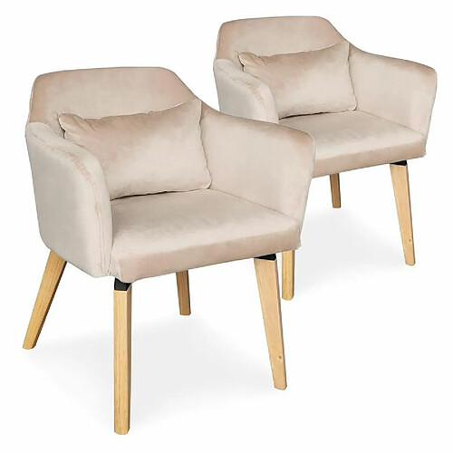 Paris Prix Lot de 2 Fauteuils Design Velours Nari 70cm Beige