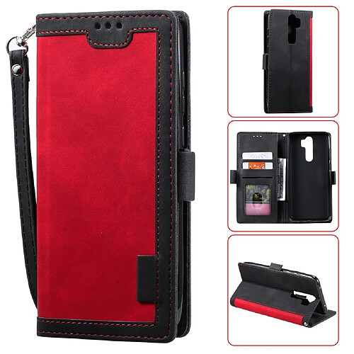 Etui en PU style d'épissage vintage avec support rouge pour votre Xiaomi Redmi Note 8 Pro