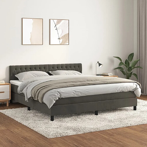 vidaXL Sommier à lattes de lit et matelas Gris foncé 180x200cm Velours