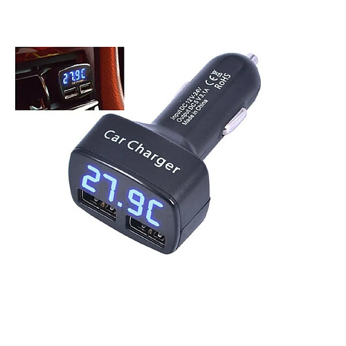 YP Select Chargeur de voiture Dual 2 USB Testeur de courant de tension Adapte-NOIR BLEU