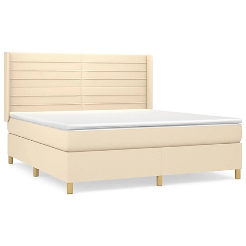 Maison Chic Lit adulte- Lit + matelas,Sommier à lattes de lit avec matelas Crème 180x200 cm Tissu -GKD27559