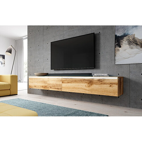 Furnix Meuble tv / meuble tv suspendu BARGO 200 (2x100) x 32 x 34 cm style contemporain chêne wotan mat avec LED