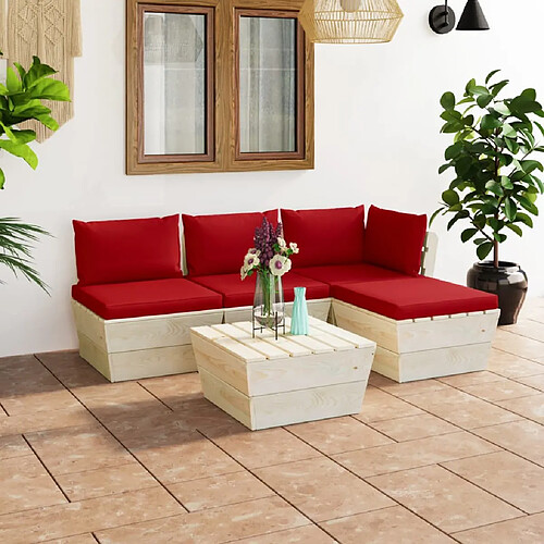 vidaXL Salon de jardin palette 5 pcs avec coussins Épicéa imprégné