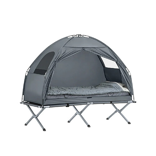 SoBuy OGS32-HG 4-in-1! Lit Pliant Lit de Camp Pliable Voyage Camping avec Toit, Sac de Couchage, Matelas Gonflable