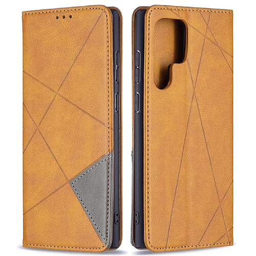 Coque en TPU + PU motif losanges, fermeture magnétique avec support et porte-cartes marron pour votre Samsung Galaxy S22 Ultra