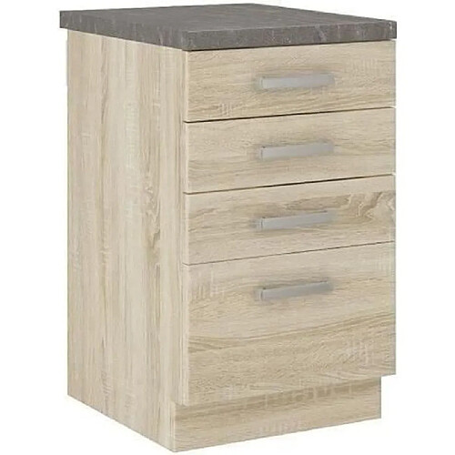 Tbs Meuble bas 4 tiroirs avec plan de travail - Décor chene sonoma - L 40 x P 51,6 x H 85 cm - LASSEN