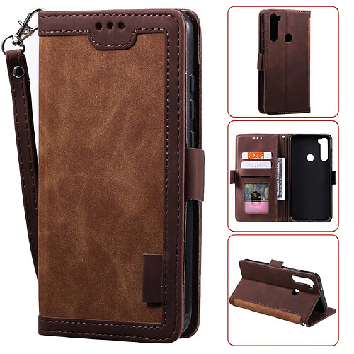 Etui en PU style d'épissage avec support marron pour votre Xiaomi Redmi Note 8