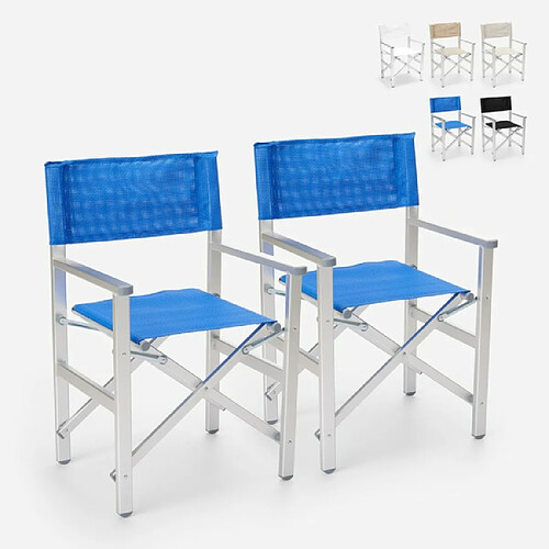 Beach And Garden Design 2 Chaises de plage pliantes portables en textilène aluminium Regista Gold | Bleu