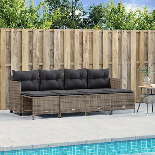 vidaXL Salon de jardin 5 pcs avec coussins gris résine tressée