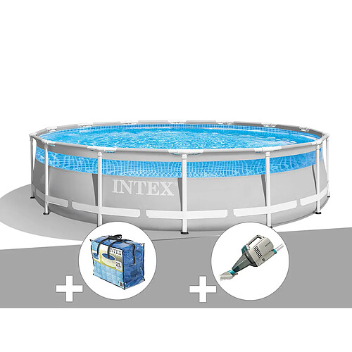 Kit piscine tubulaire Intex Prism Frame Clearview ronde 4,27 x 1,07 m + Bâche à bulles + Aspirateur