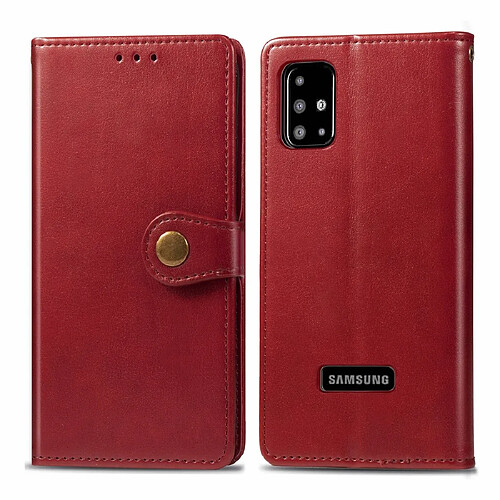 Wewoo Housse Coque Pour Galaxy A51 Rétro Couleur Unie Boucle En Cuir De Téléphone avec Lanière Et Cadre Photo Et Fente Carte Et Portefeuille Et Fonction Stand Rouge