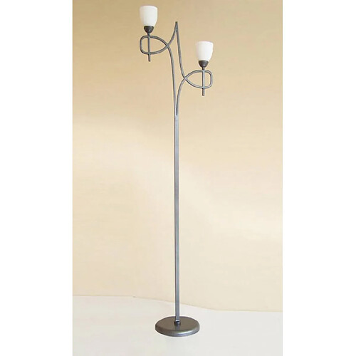 Luminaire Center Lampadaire San Marino avec variateur 2 Ampoules Tex/étain/verre opal