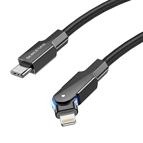 Borofone Câble USB C vers Lightning 27W Charge Rapide Tressé 1.2m Rotatif 180 Noir