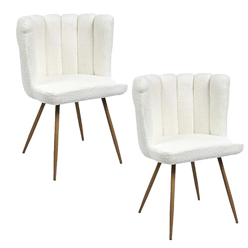 The Home Deco Factory Lot de 2 chaises design effet bouclette Ariel - Blanc