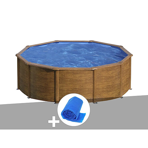 Kit piscine acier aspect bois Gré Sicilia ronde 4,80 x 1,22 m + Bâche à bulles