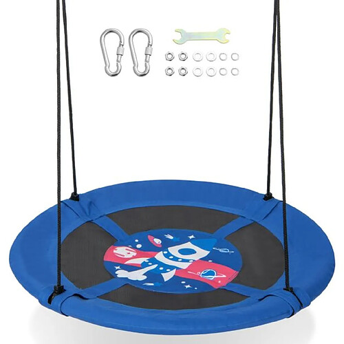 Helloshop26 Balançoire soucoupe de 102 cm pour enfants balançoire suspendue avec cordes de suspension réglables tissu oxford tuyaux en métal galvanisé pour parc motif fusée 20_0004781