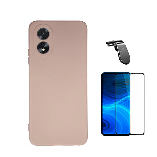 Jeu de films en verre trempé de la couverture 5D + Cas de silicone liquide + SuppOrt Magnétique L Voiture de conduite sécuritaire Phonecare pour Oppo A38 4G - rose