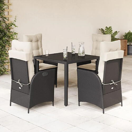 vidaXL Ensemble à manger de jardin coussins 5pcs Noir Résine tressée