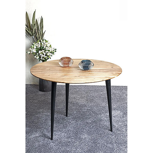 Pegane Table d'appoint ronde en bois d'acacia coloris naturel et métal noir -diamètre 65 x hauteur 46 cm