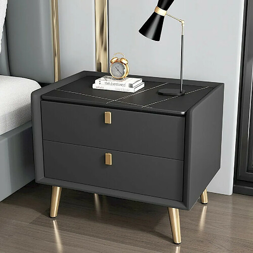 Meubler Design Table De Chevet Pied Or Effet Marbre Noir Kano - Pu Noir