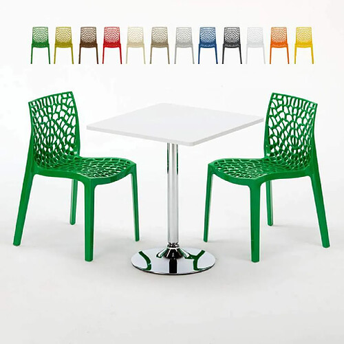 Grand Soleil Table Carrèe Blanc + 2 Chaises Colorées