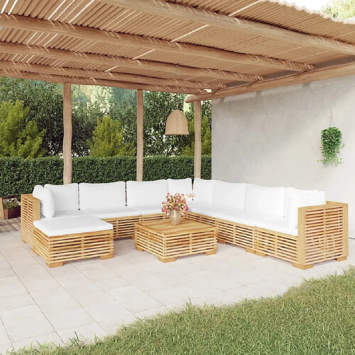 vidaXL Salon de jardin 9 pcs avec coussins Bois de teck solide